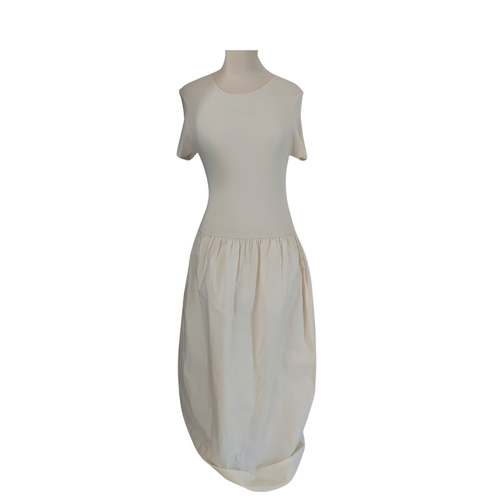 Mango Cream Knit & Cotton Maxi Dress | Brand New |