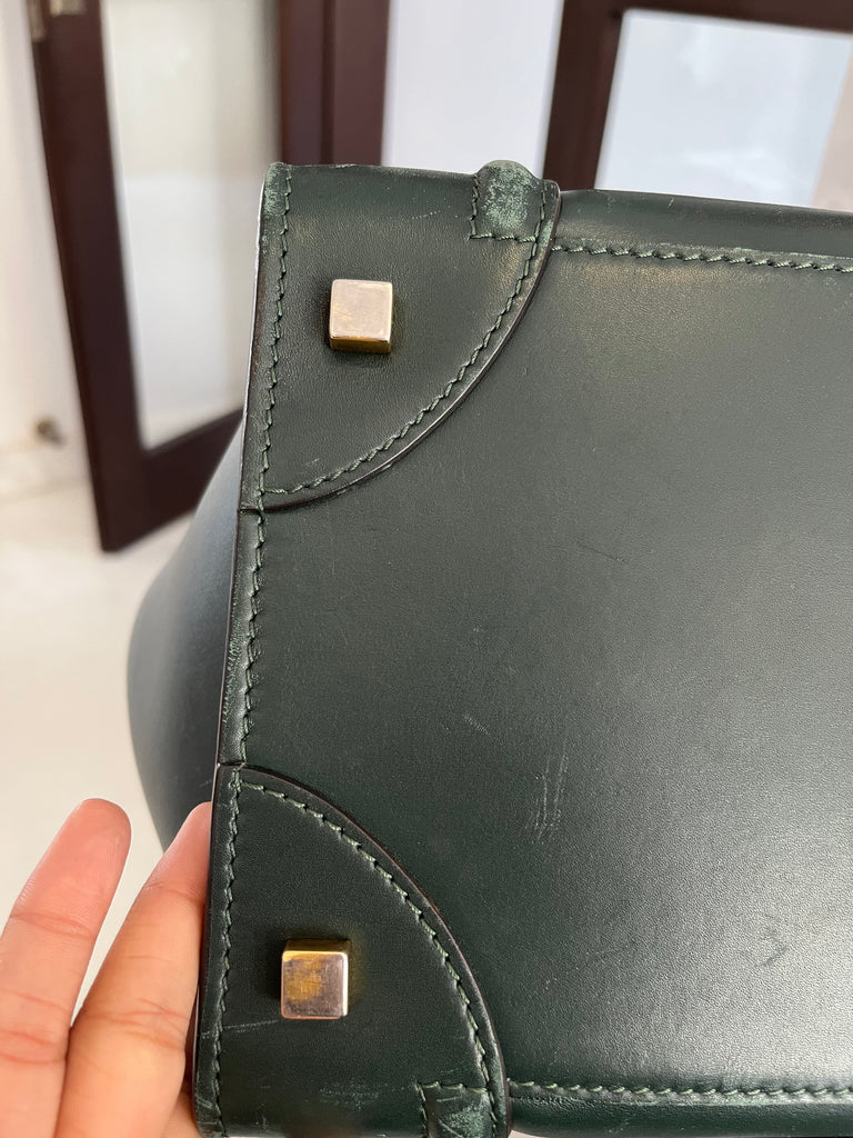 Celine Dark Green Leather Large Luggage Tote Bag | Pre Loved |