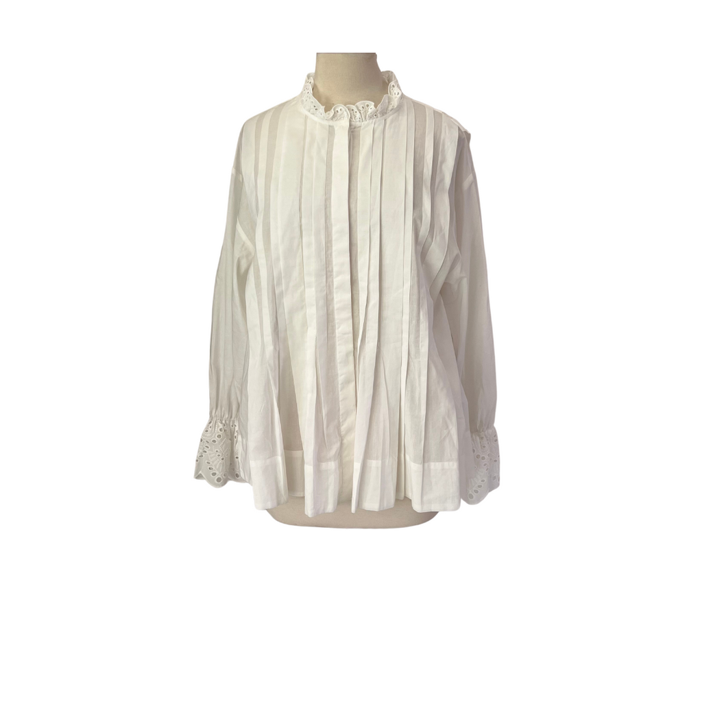 H&M White Pleated Button Down Oversized Top | Gently Used |