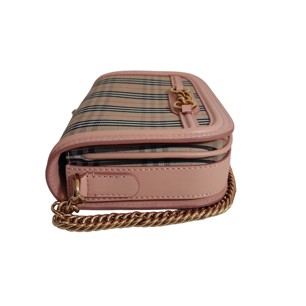 Burberry Pink Leather & Signature Check Link Shoulder Bag | Brand New |