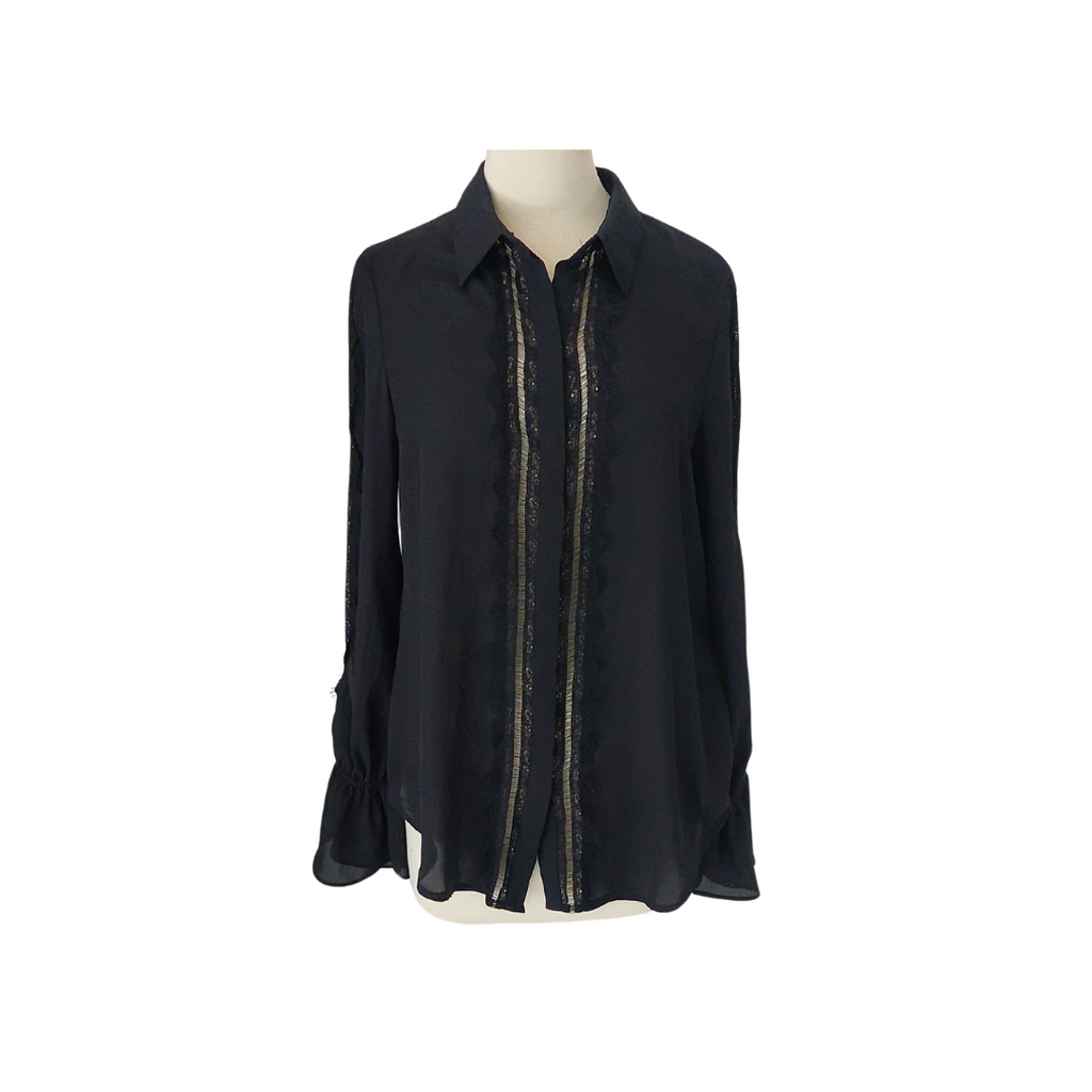 H&M Black Lace-detail Collared Shirt | Pre Loved |