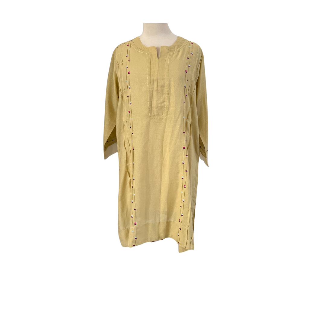 Mishkaa Light Yellow Thread Embroidered Textured Kurta | Pre Loved |