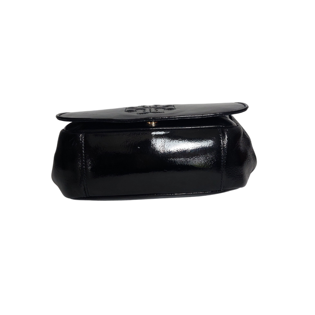 Tory Burch Black Patent Leather Charlie Flap Shoulder Bag | Gently Used |