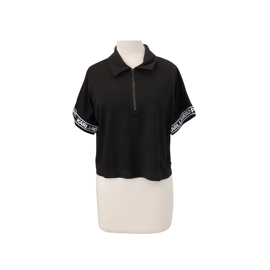 Karl Lagerfeld Black Cropped Polo Shirt | Pre Loved |