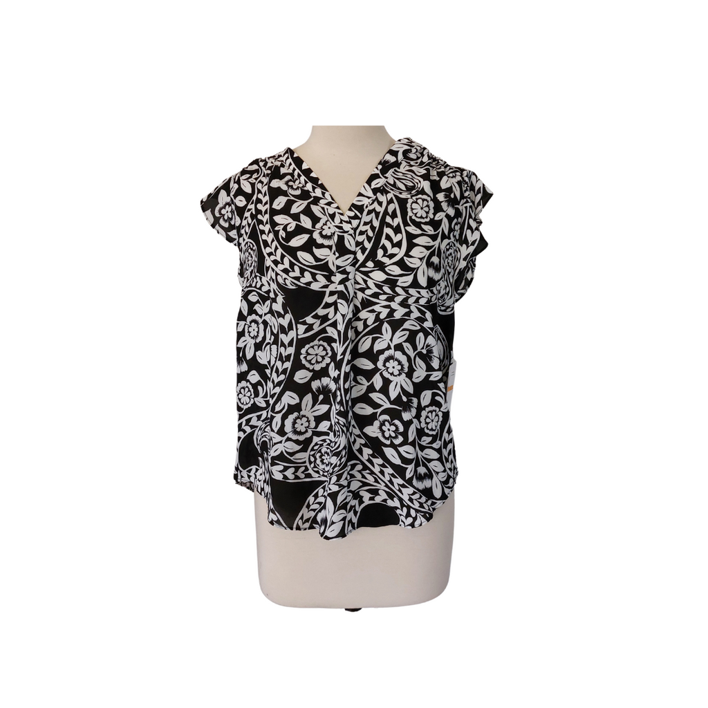 Chaus Black & White Printed Semi Sheer Top | Brand New |