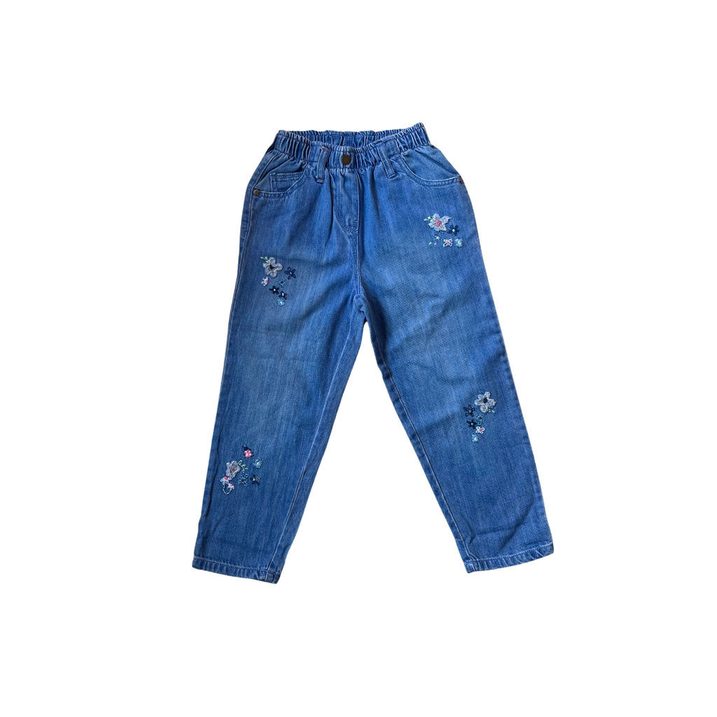 NEXT Blue Floral Embroidered Denim Jeans (5 - 6 years) | Brand New |