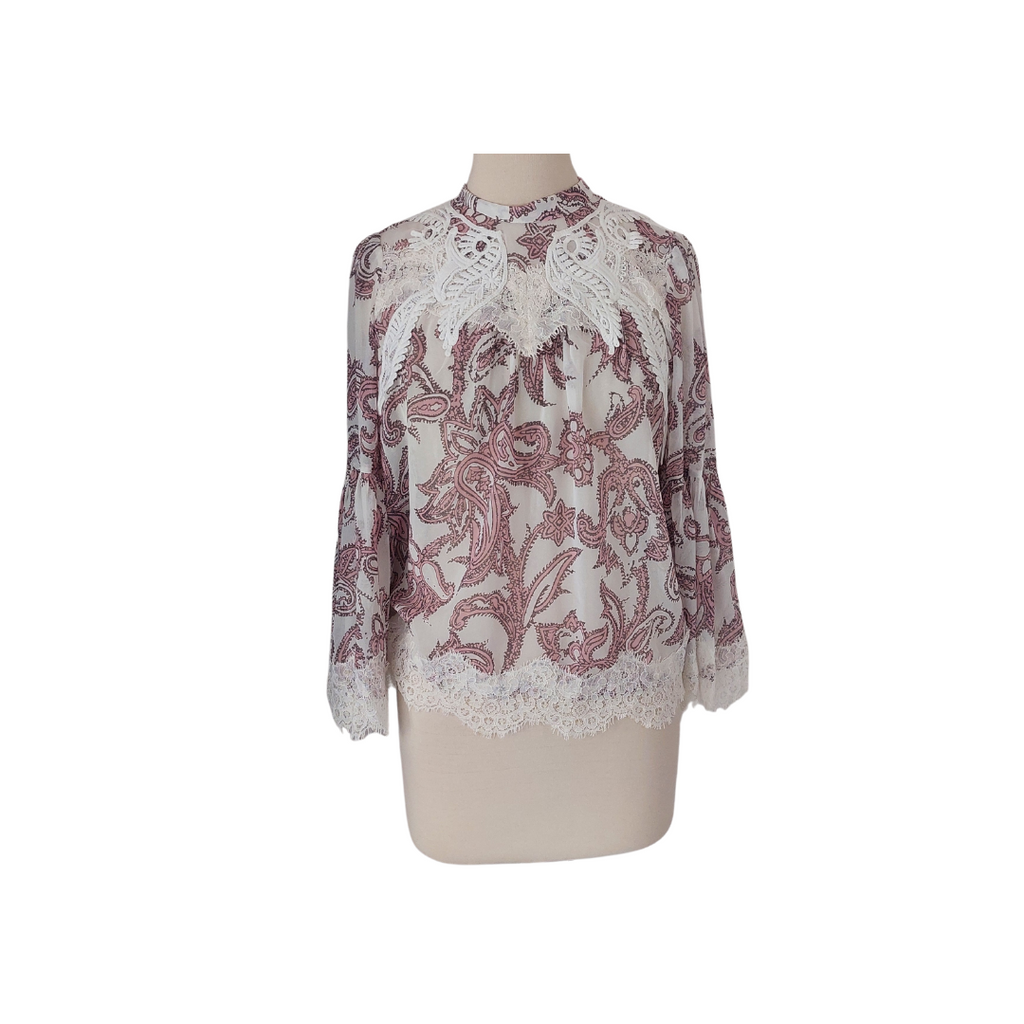 LOFT Pink & White Printed Lace Top | Brand New |