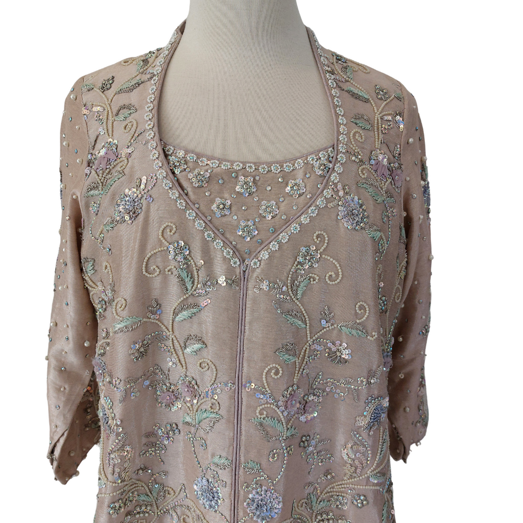 Farah Talib Aziz Beige-Pink Embroidered Outfit (3 pieces) | Pre Loved |