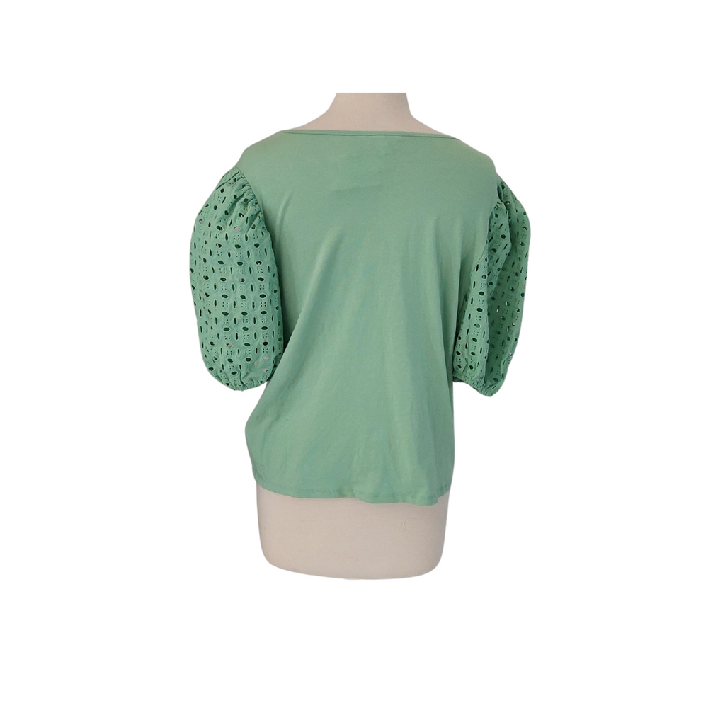 H&M Green Cut-Work Balloon Sleeves Top | Brand New |