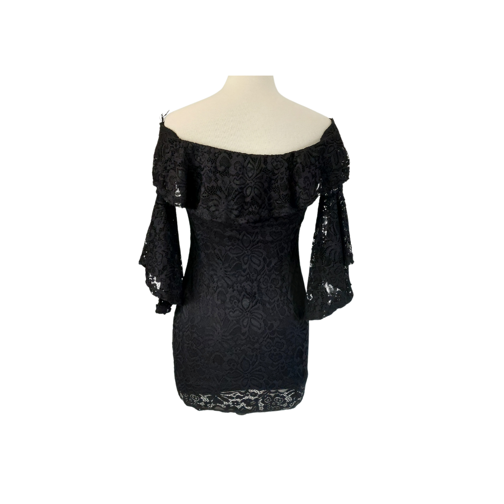 ambiance Black Lace Off-shoulder Knee-length Dress | Gently Used |