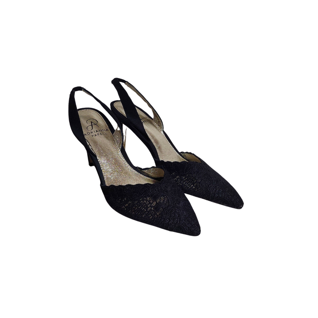 Adrianna Papell Black Lace Sling-Back Heels | Brand New |