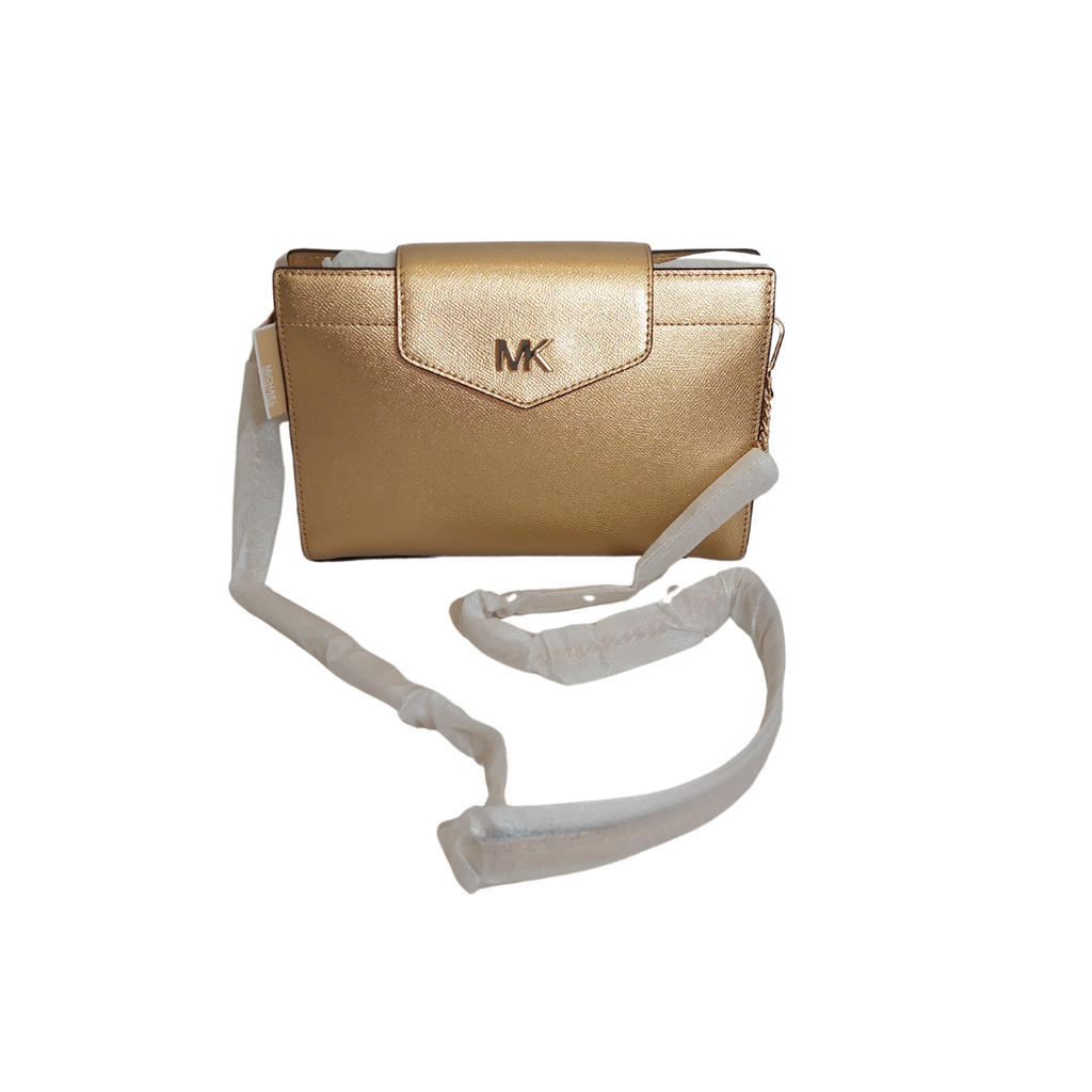 Michael Kors Large Gold Leather Crossbody / Clutch Bag | Brand New |