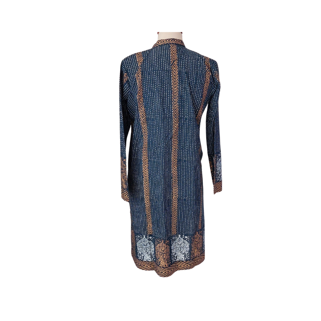 Blocked Navy, White & Gold Block Print Kurta | Like New |