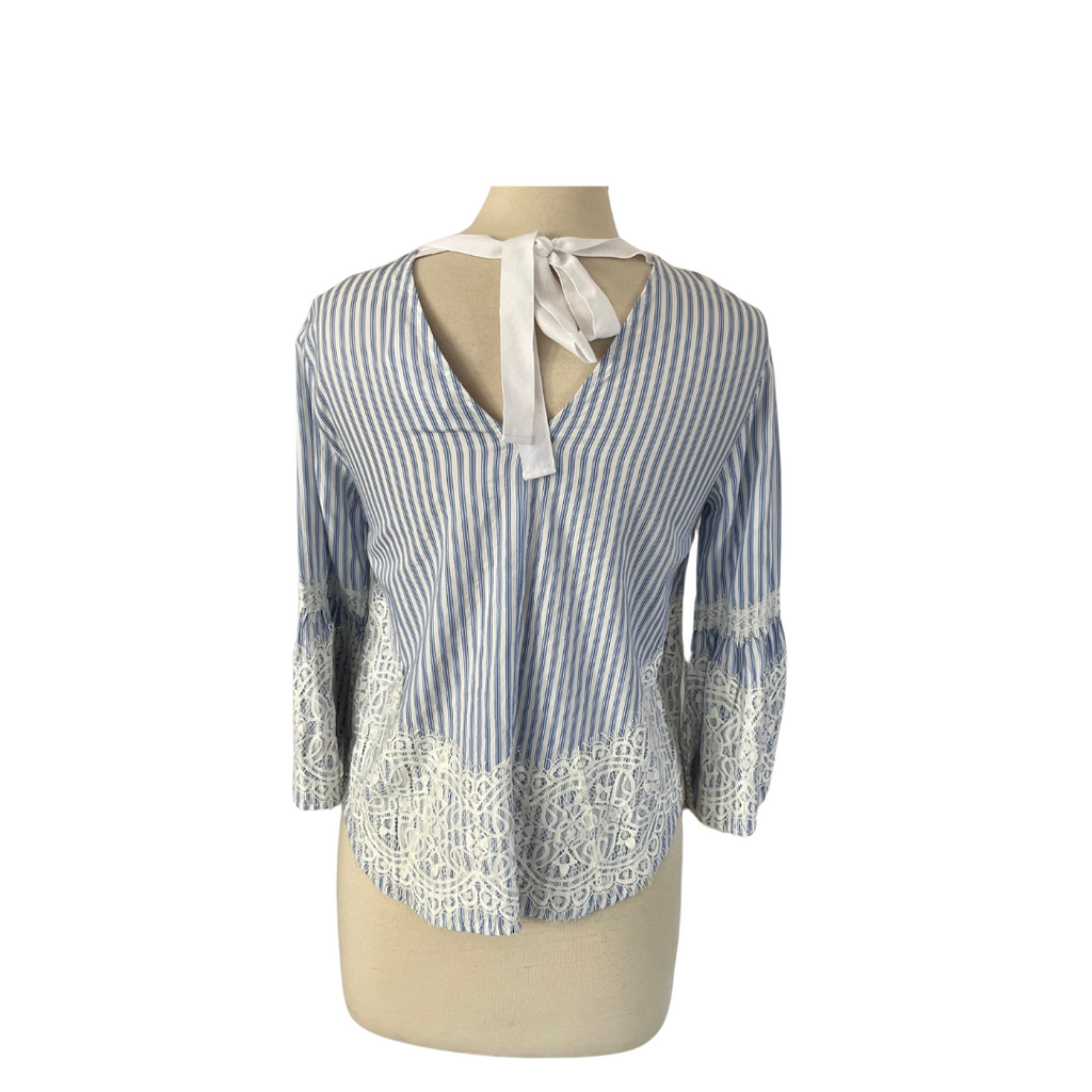 ZARA Blue & White Striped Lace Top | Gently Used |