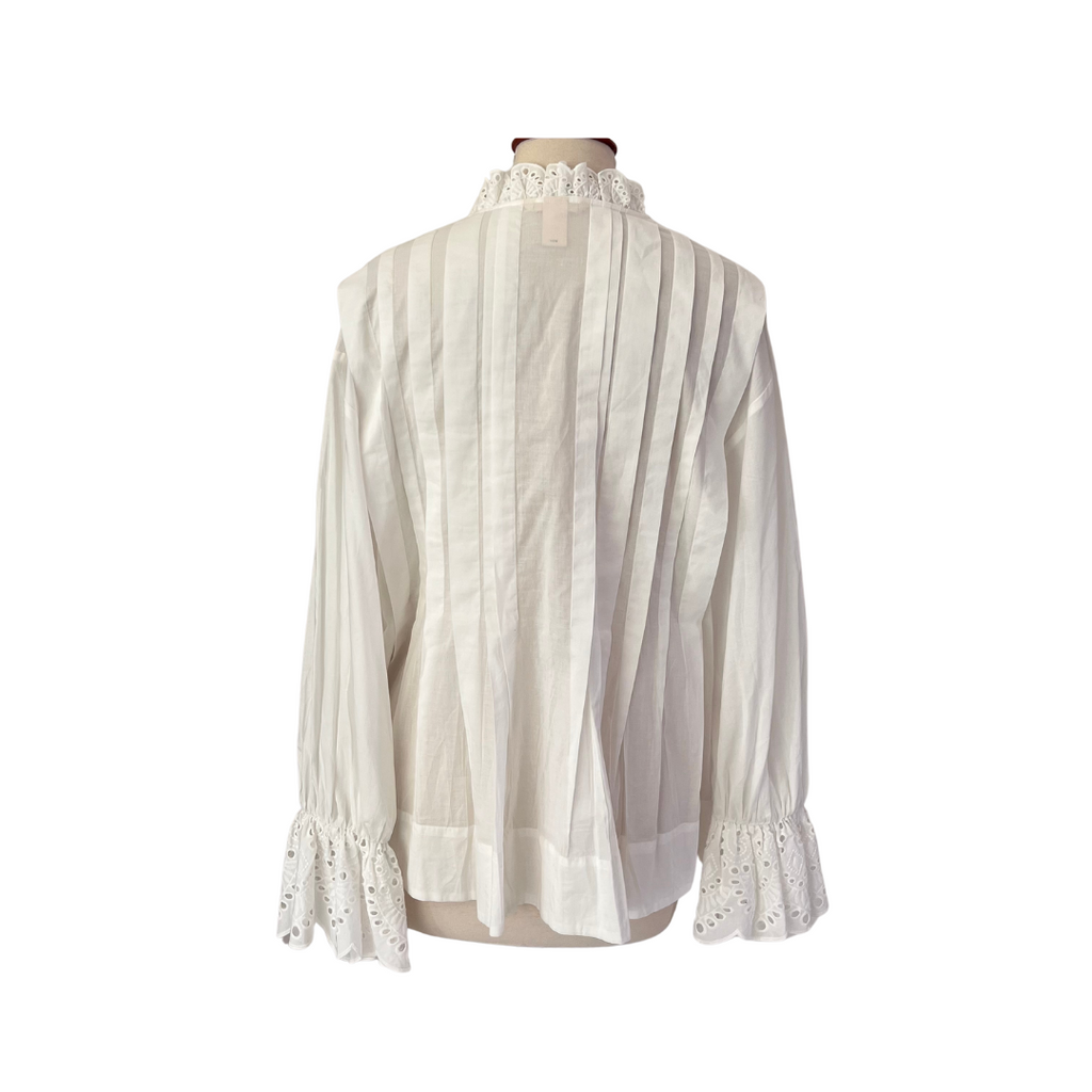 H&M White Pleated Button Down Oversized Top | Gently Used |