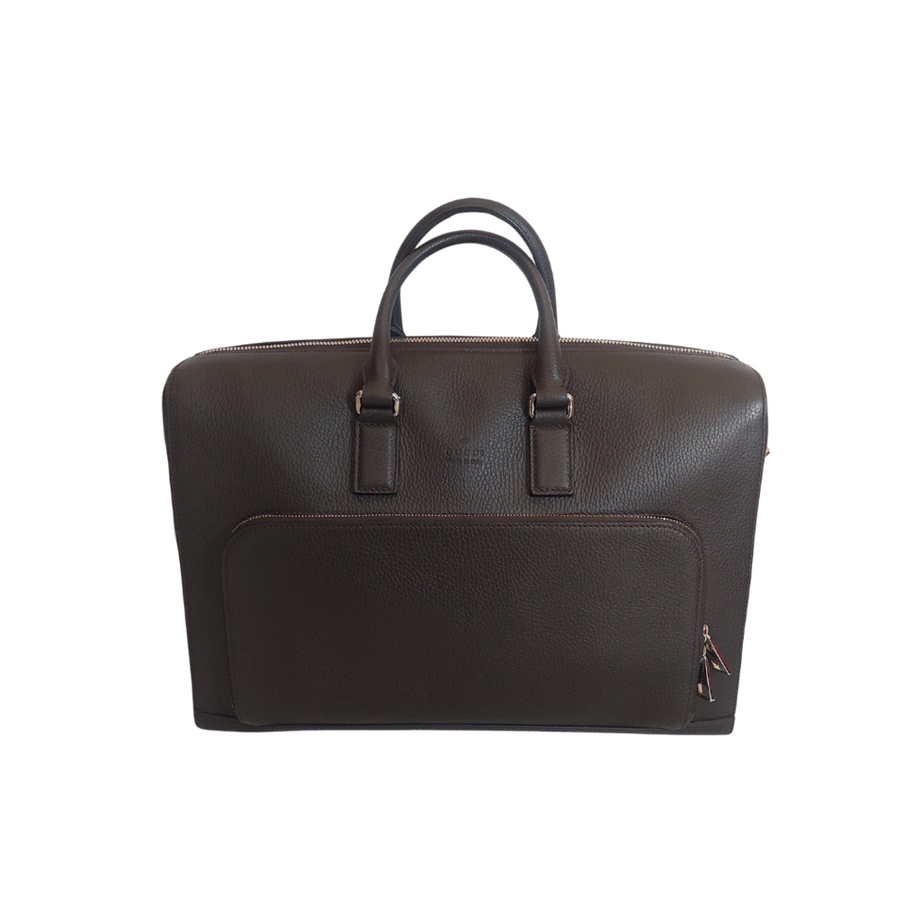 Gucci Dark Brown Pebbled Leather Briefcase | Gently Used |