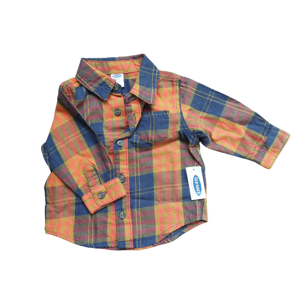 Old Navy Orange Checked Collared Shirt (3-6 months) | Brand New |