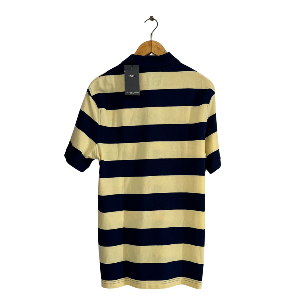 Marks & Spencer Men's Blue & Yellow Striped Polo Shirt | Brand New |