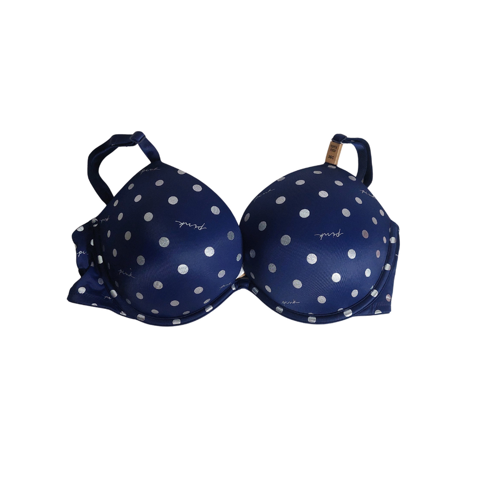 Pink By Victoria' Secret Blue Polka Dot Padded T-Shirt Bra | Brand New |