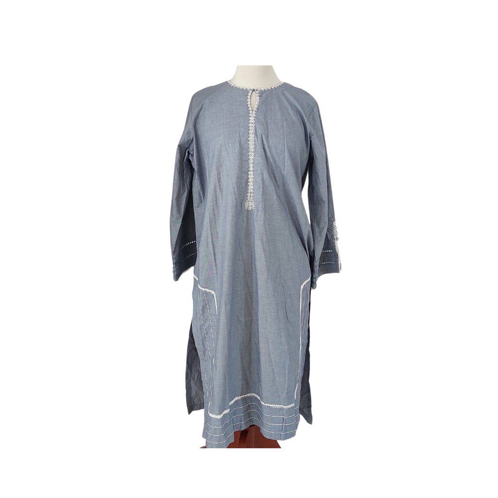 Mubashira Usman Blue Cotton with Pearls Kurta | Pre Loved |