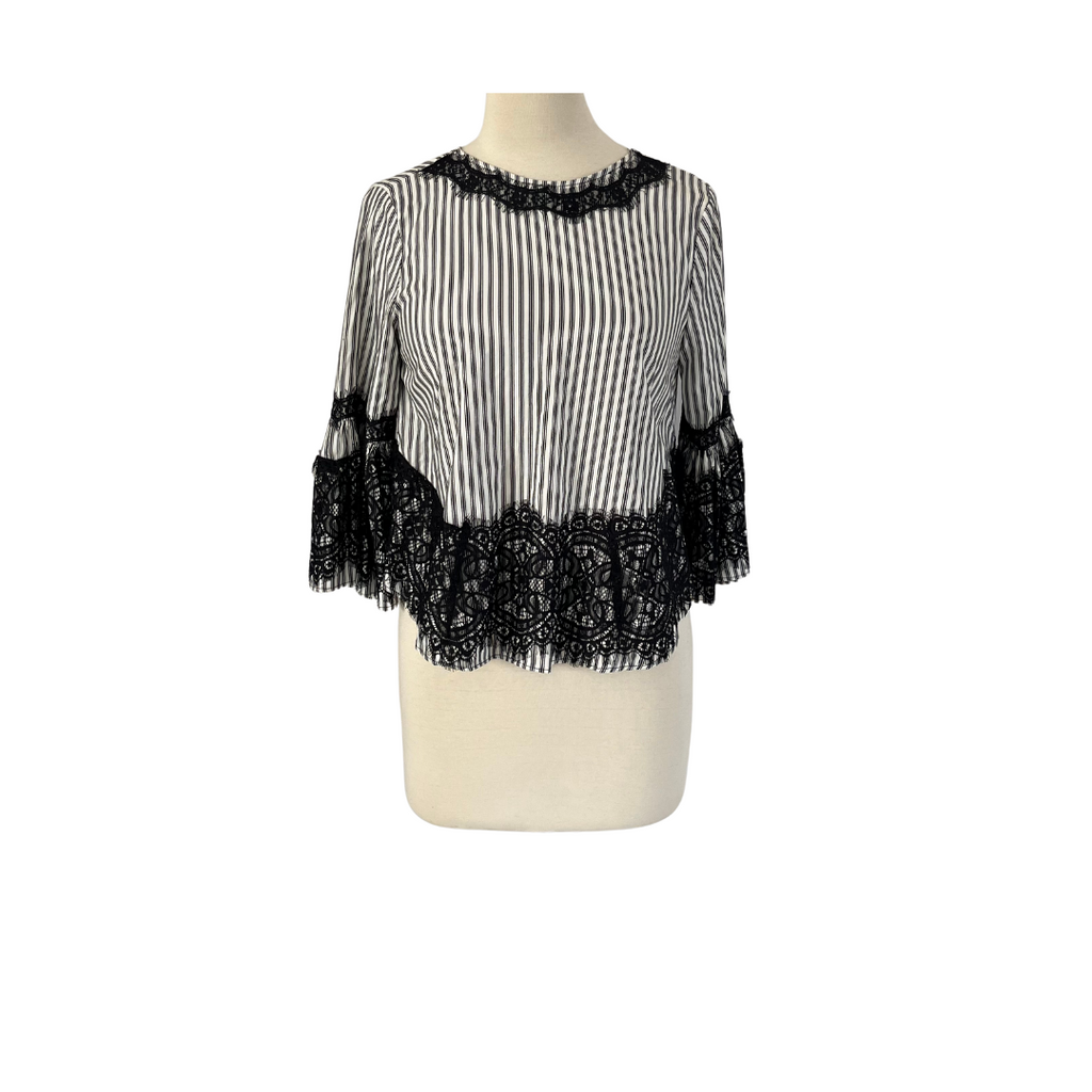 ZARA Black & White Striped Lace Top | Brand New |