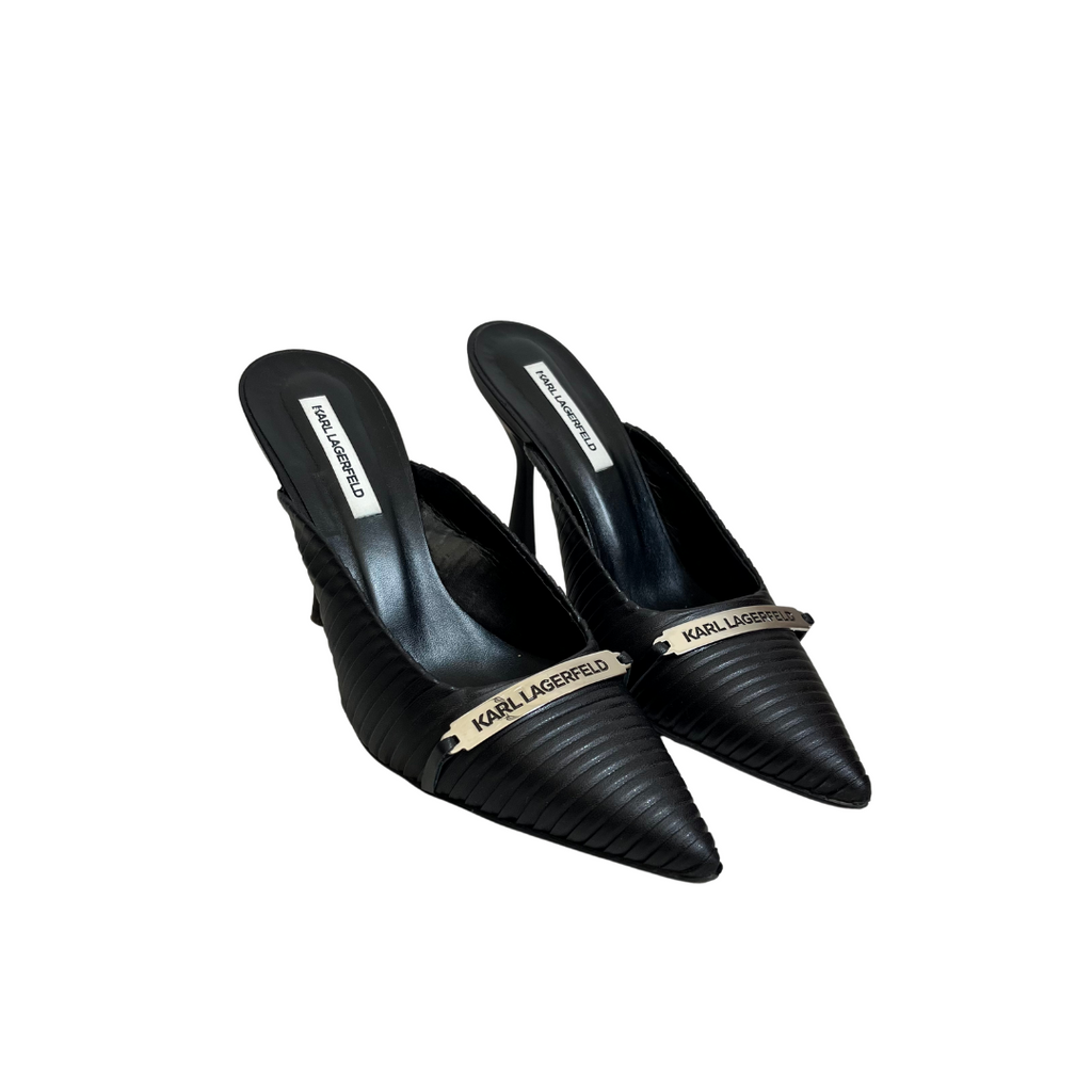 Karl Lagerfeld Black Pleated Leather Court Heels | Gently Used |