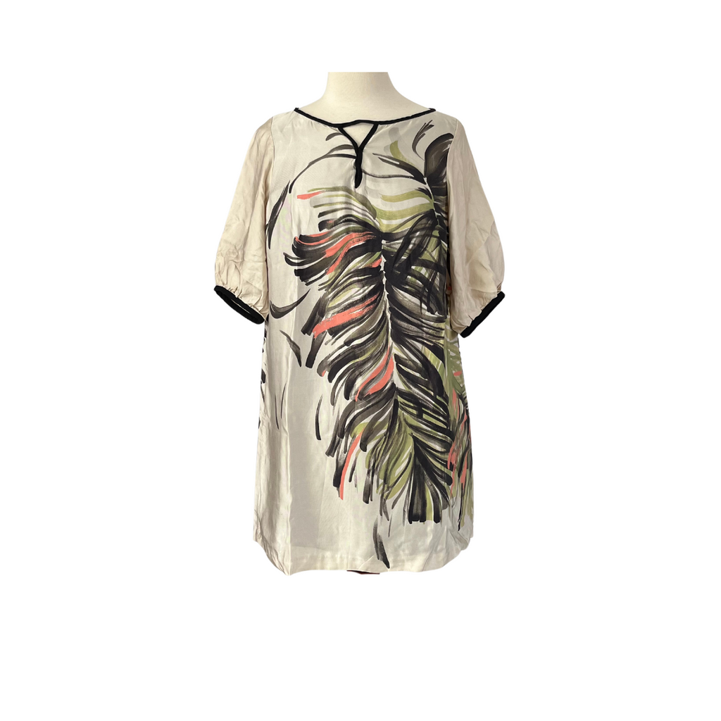 ZARA Beige Leaf Graphic Print Long Tunic | Gently Used |