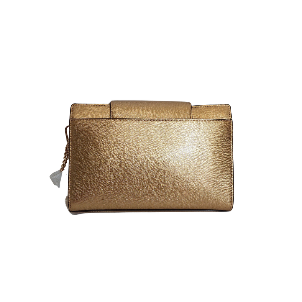 Michael Kors Large Gold Leather Crossbody / Clutch Bag | Brand New |