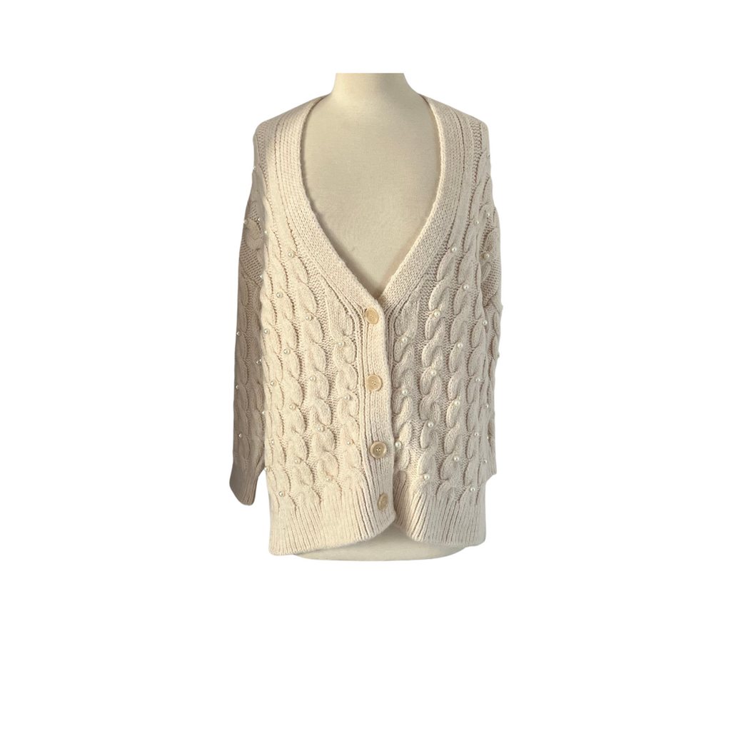 Mango Cream Knit with Pearls Cardigan | Brand New |