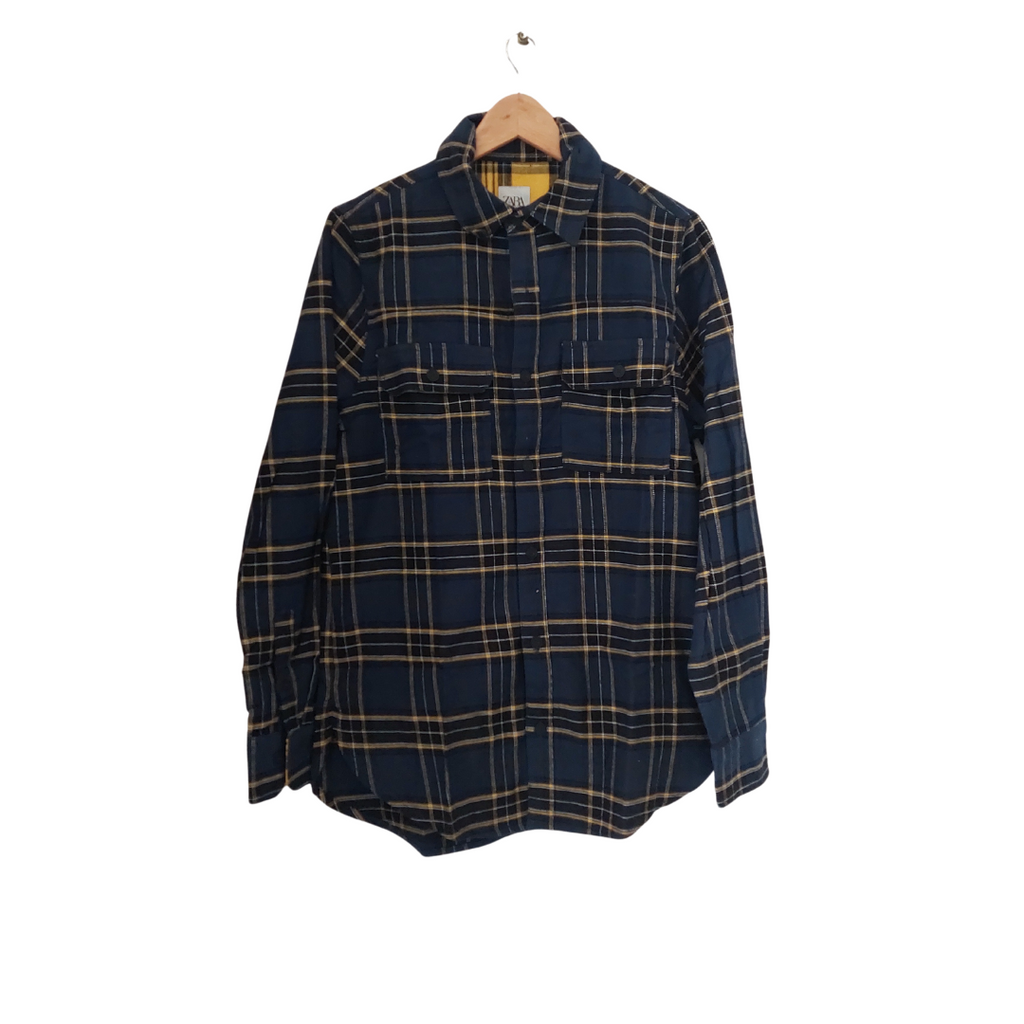 ZARA Men's Blue & Yellow Checked Collared Shirt | Brand New |