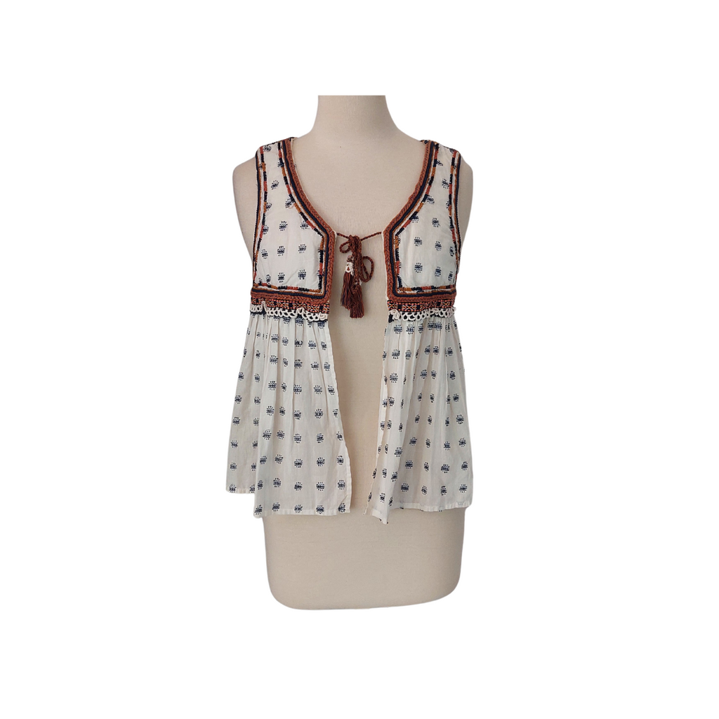 Zara White Multicolor Embroidered Sleeveless Waistcoat | Brand New |