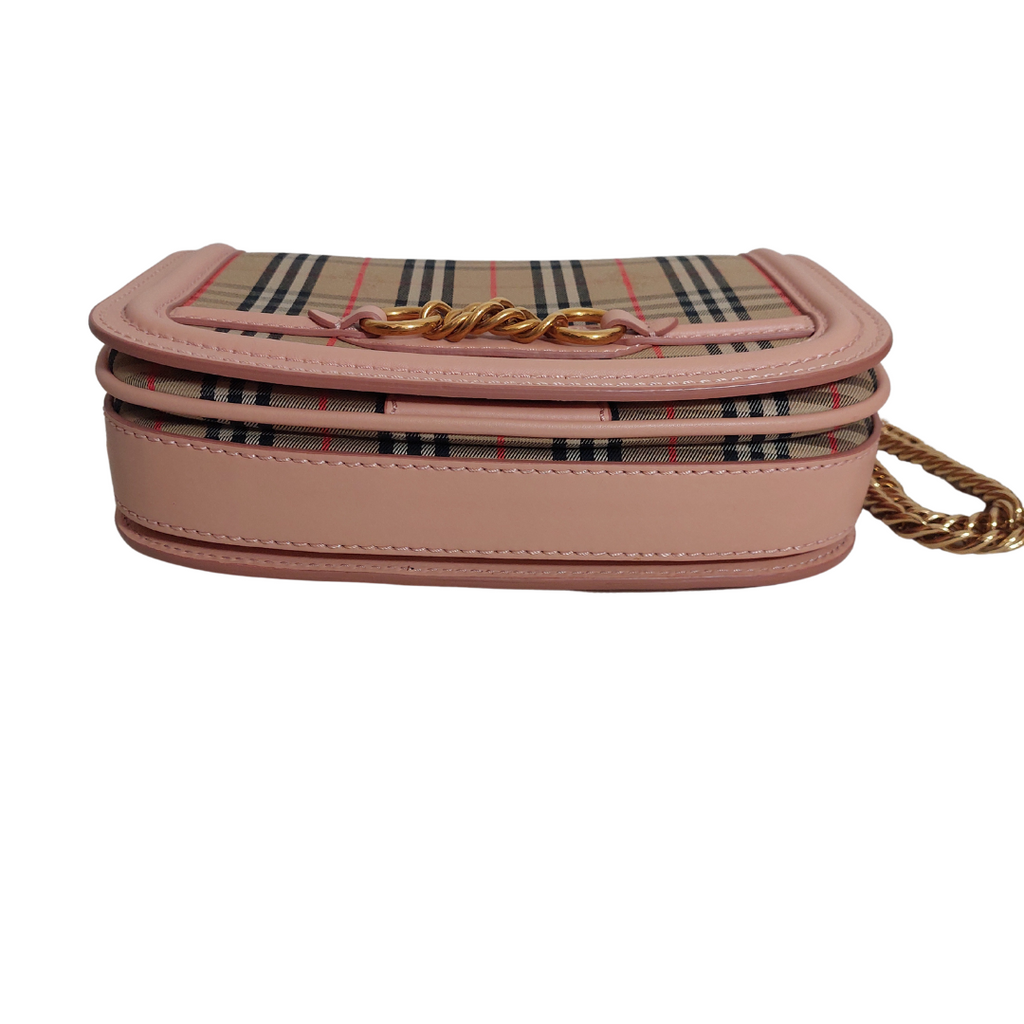 Burberry Pink Leather & Signature Check Link Shoulder Bag | Brand New |