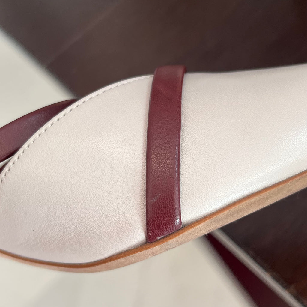 Malone Souliers Ivory & Maroon Leather 'Frankie' Mules | Pre Loved |