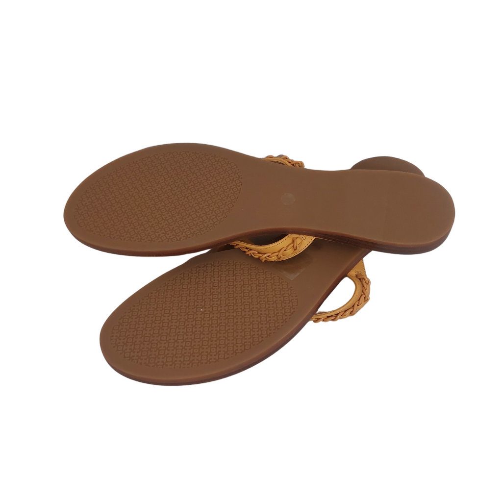 Tory Burch Mustard Everly Chain Leather Thong Sandals | Brand New |