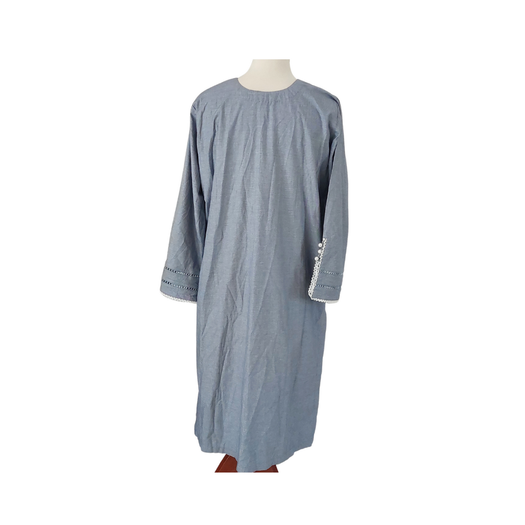 Mubashira Usman Blue Cotton with Pearls Kurta | Pre Loved |