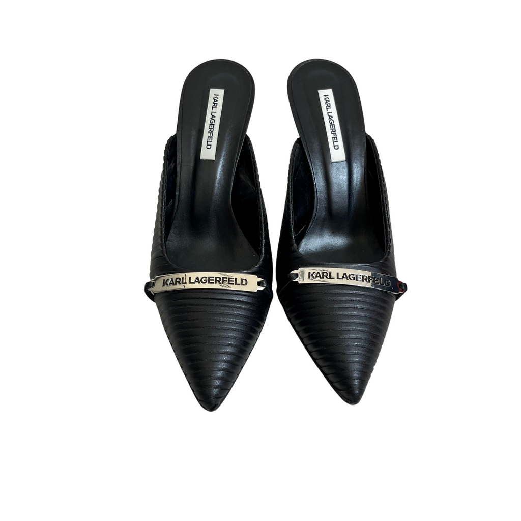 Karl Lagerfeld Black Pleated Leather Court Heels | Gently Used |