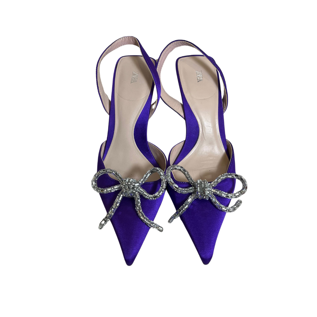 ZARA Purple Rhinestone Bow Mules | Gently Used |