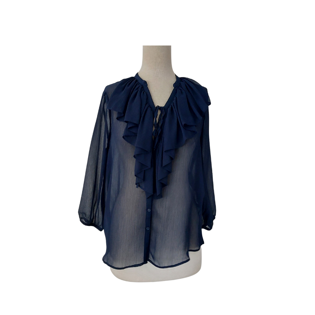 Mango Navy Sheer Blouse | Pre Loved | | Secret Stash