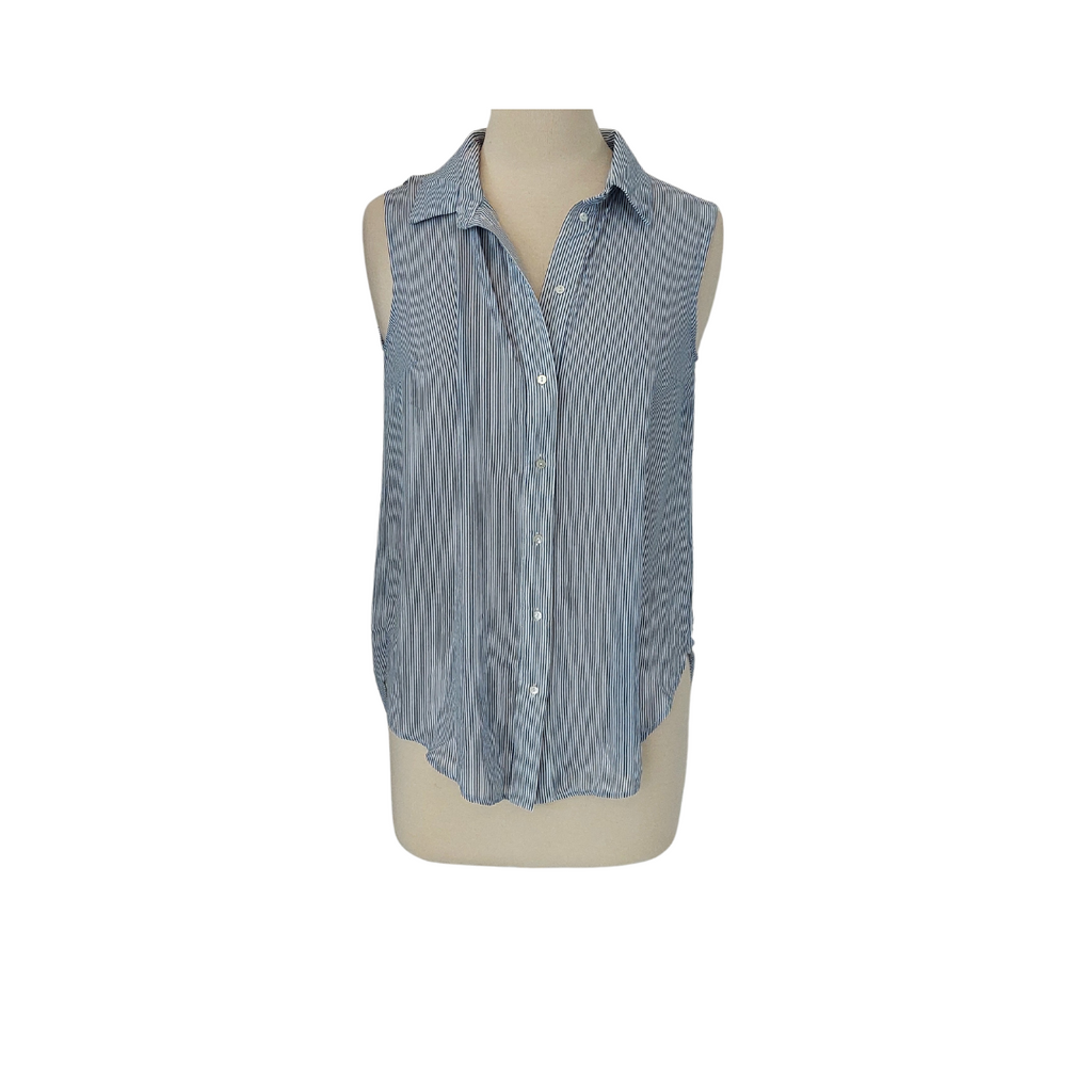 H&M Blue & White Striped Sleeveless Collared Shirt | Brand New |