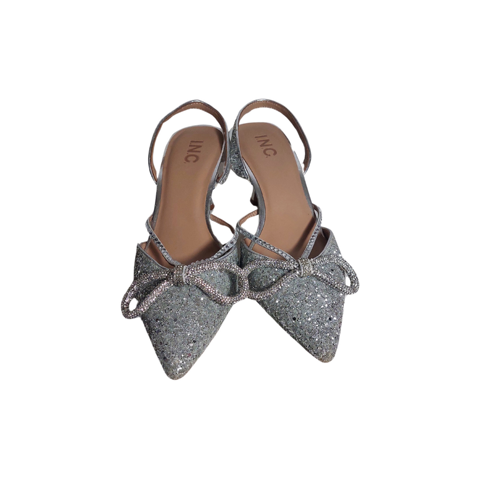 INC Silver Glitter Gerley Bow Mid-Heel Pumps | Pre Loved |