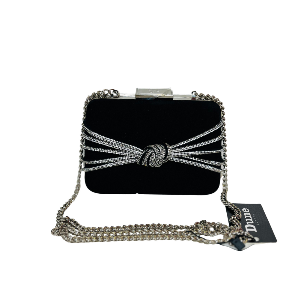 DUNE Black Faux Suede Diamante Knot Clutch Bag | Brand New |