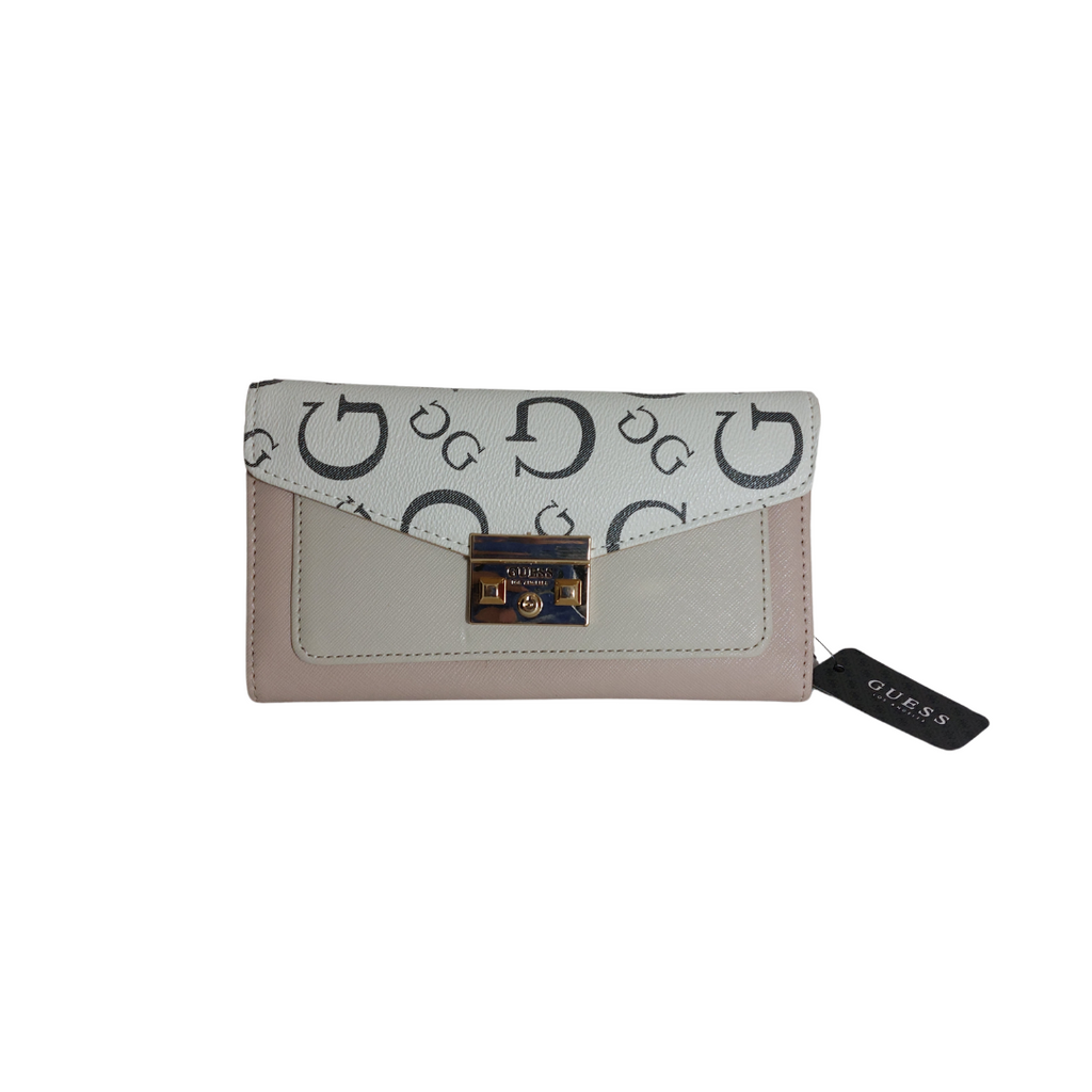 Guess White & Cream Monogrammed Tri-Fold Wallet | Brand New |