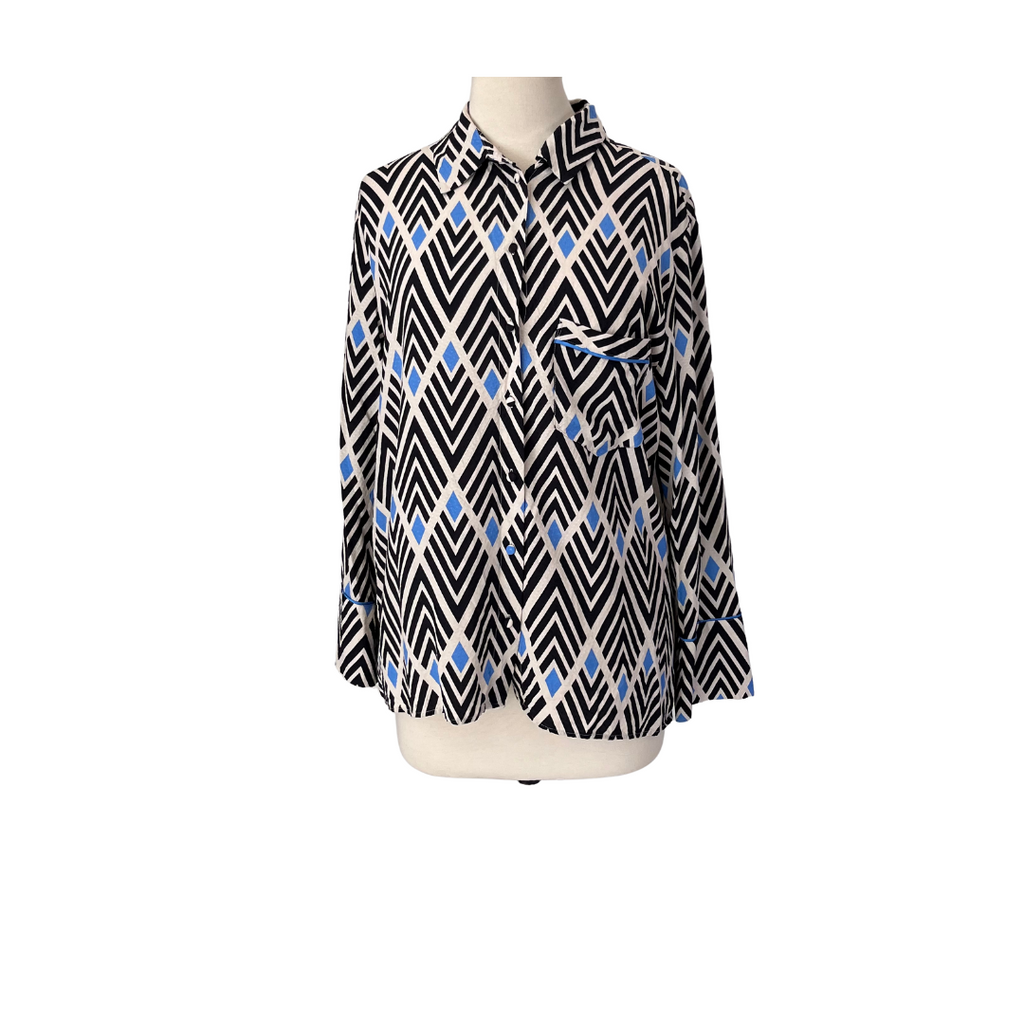 Mango black, White & Blue Diamond Print Collared Shirt | Gently Used |