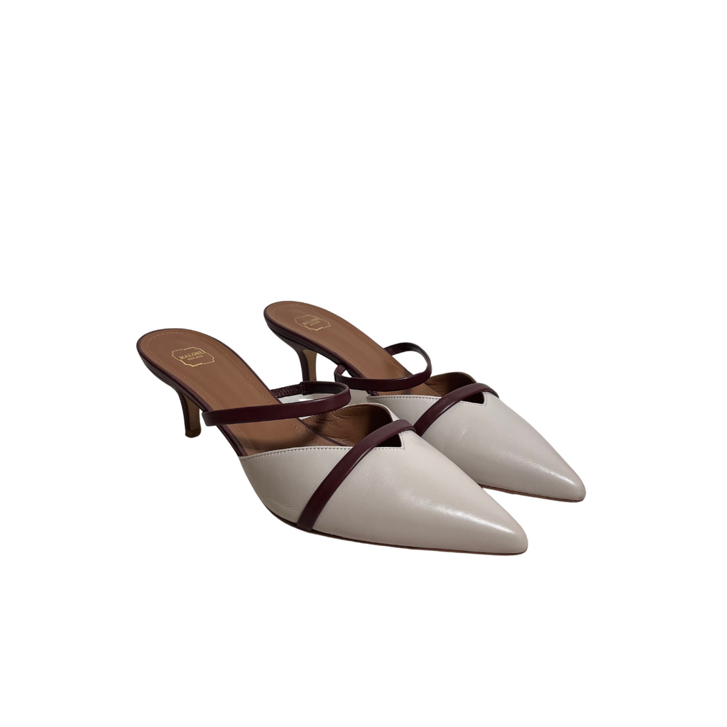 Malone Souliers Ivory & Maroon Leather 'Frankie' Mules | Pre Loved |