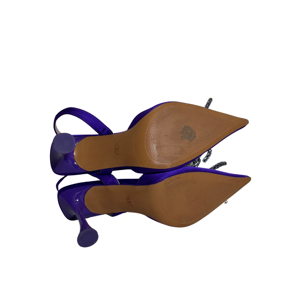 ZARA Purple Rhinestone Bow Mules | Gently Used |