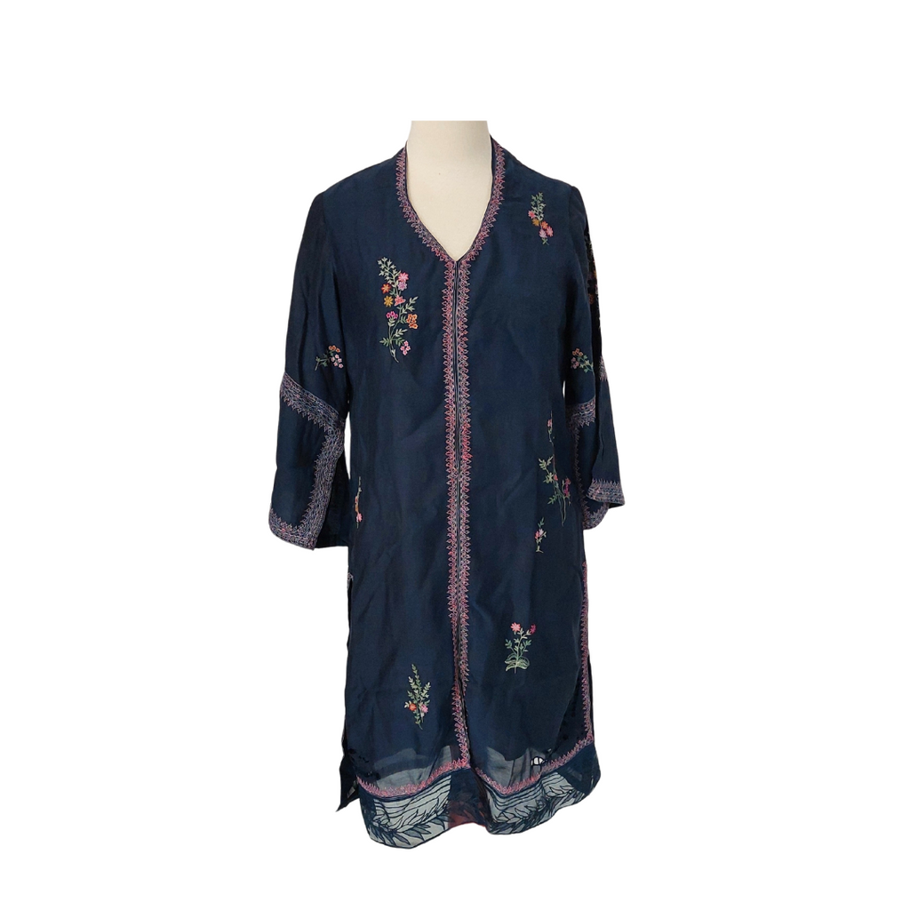 Miraka Navy Embroidered Front Slit Kurta | Pre Loved |