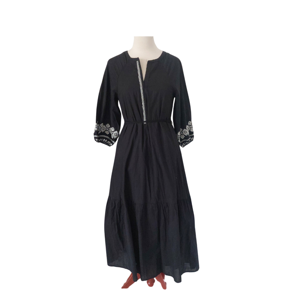 ZARA Black & White Embroidered Cotton Maxi Dress | Brand New |