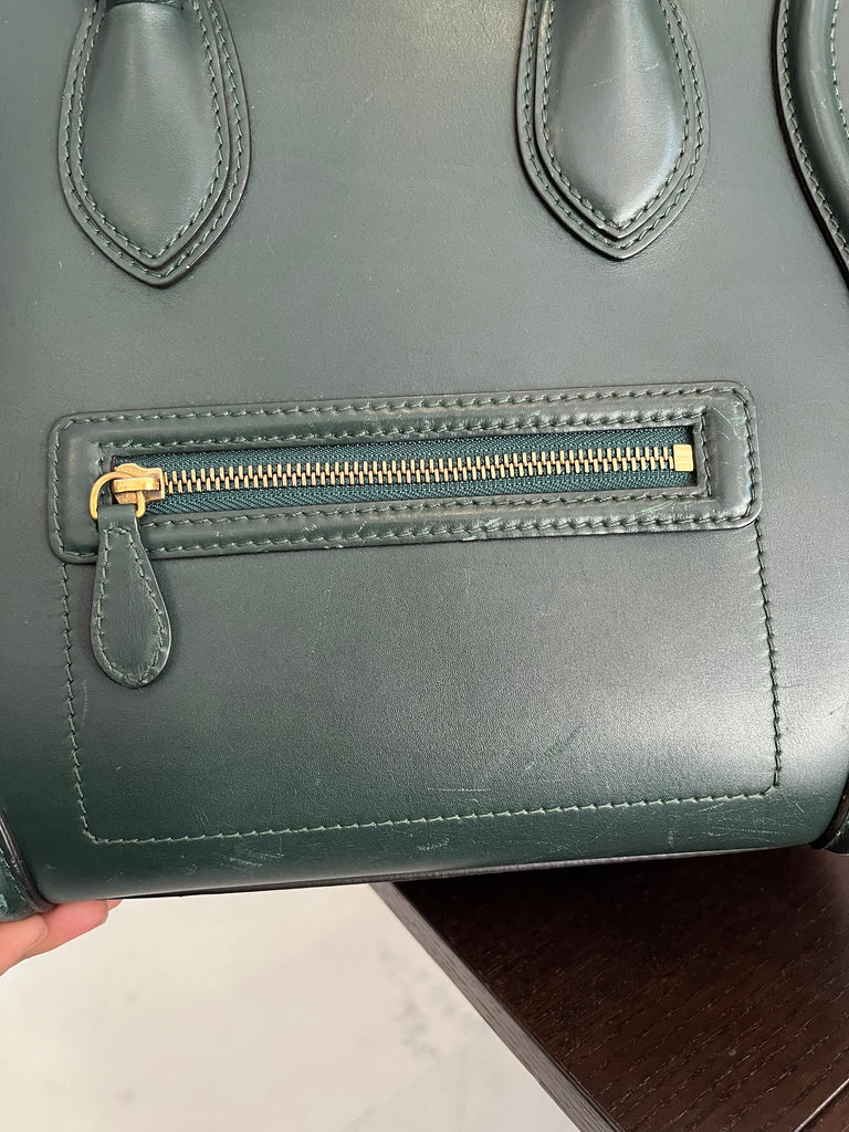 Celine Dark Green Leather Large Luggage Tote Bag | Pre Loved |