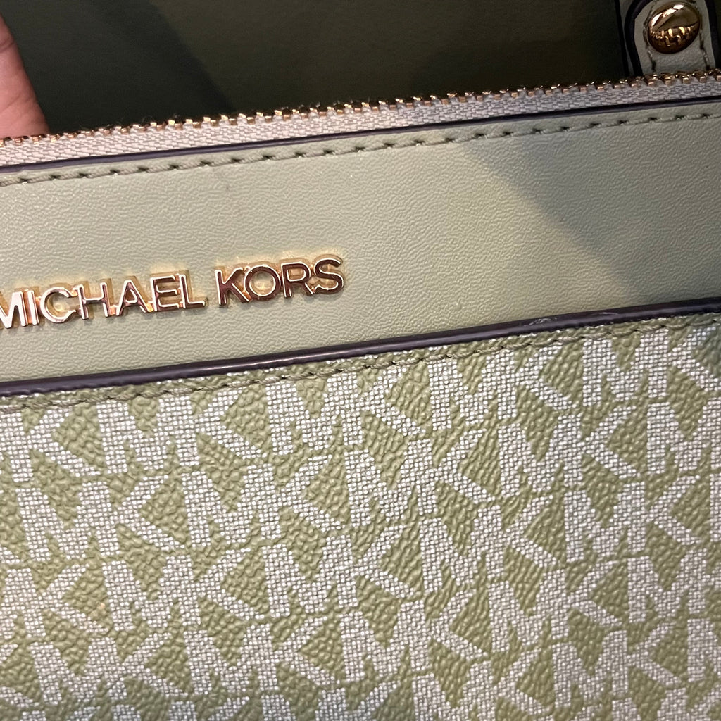 Michael Kors Green Leather Textured Tote Bag | Pre Loved |