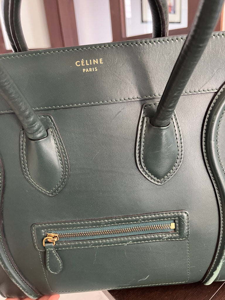 Celine Dark Green Leather Large Luggage Tote Bag | Pre Loved |